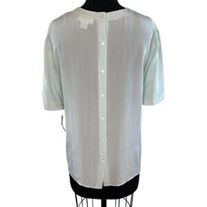 VINTAGE Evan Picone Blue Short Sleeve Luxe Soft Button Back Silk Blouse 12 NWT